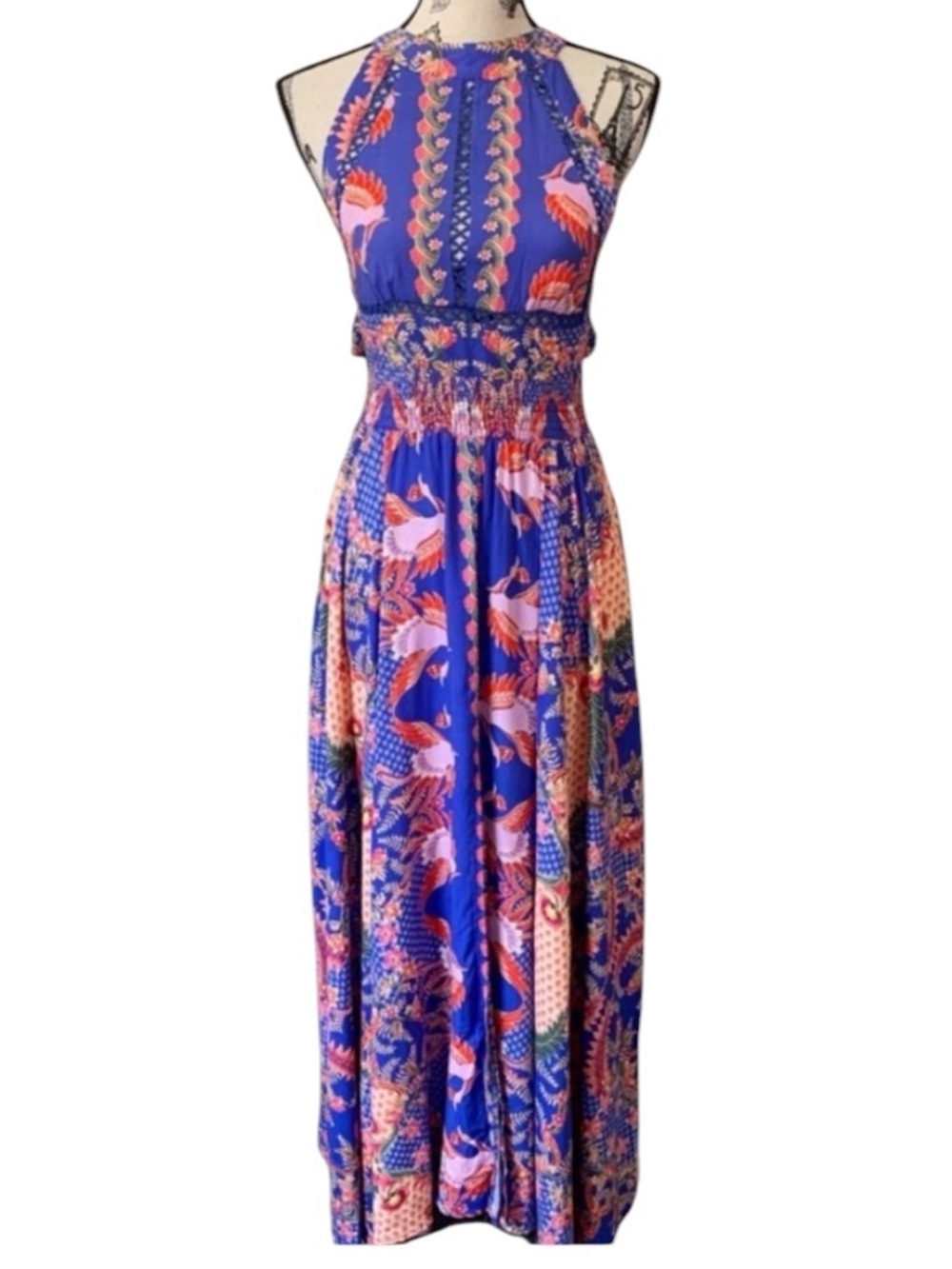 Jaase endless summer multicolor floral halter neck open back boho maxi dress